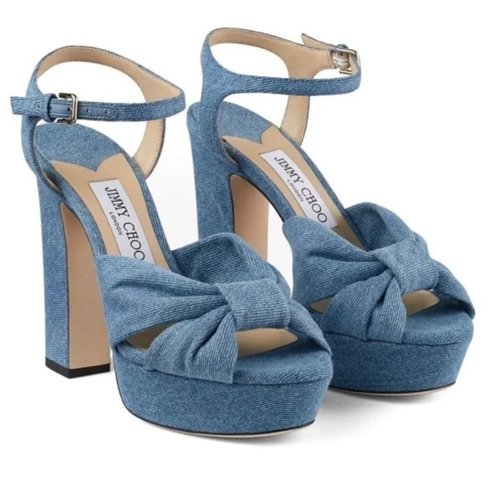 Jimmy Choo Heloise Denim Platform Heel Sandals - Picture 3 of 11
